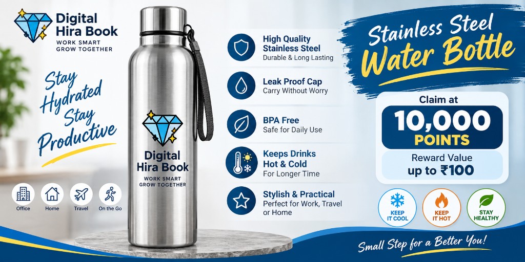 Digital Hira Book Stainless Steel Water Bottle – Branded Water Bottle for Diamond Workers